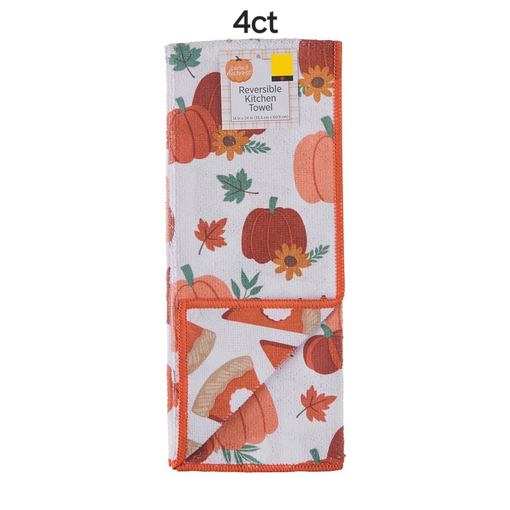 Reversible Pumpkin Pie Kitchen Towel - 4pk Set